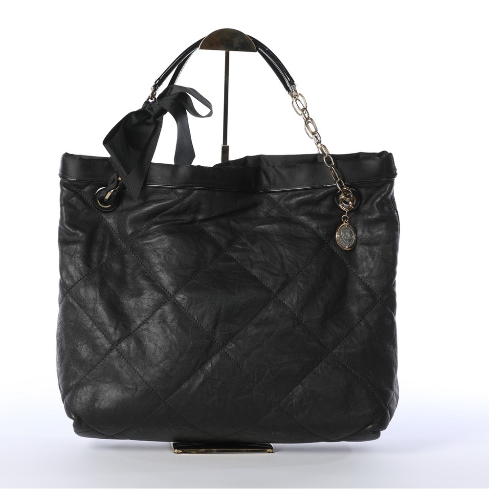 Lanvin Black Leather Diamond Stitch Bow Tie Tote